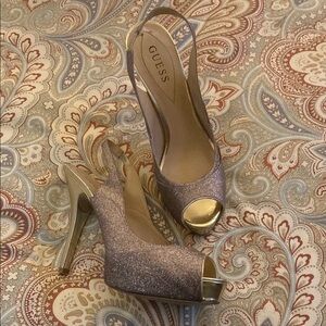 Guess Gold Stiletto Heels Peep Toe